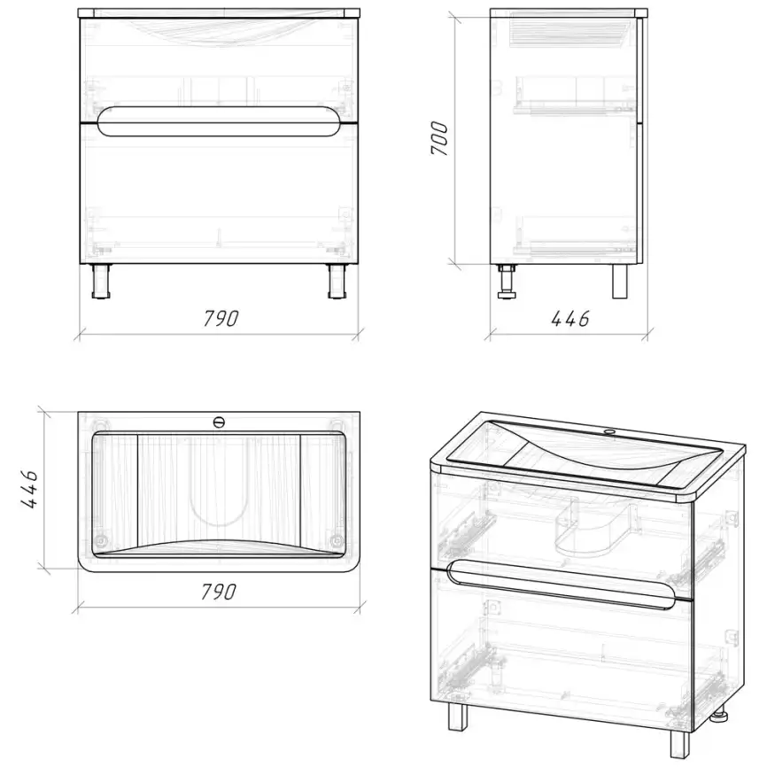 Тумба под раковину Grossman Адель-Норма 80 напольная, белая глянцевая (108023) фото 6