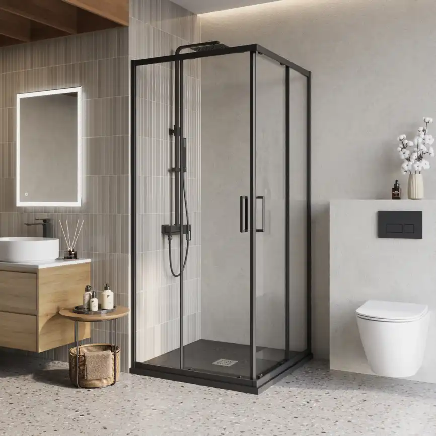 Душевой уголок BelBagno LUCE-A-2-90-C-NERO стекло прозрачное, профиль Черный матовый фото 1