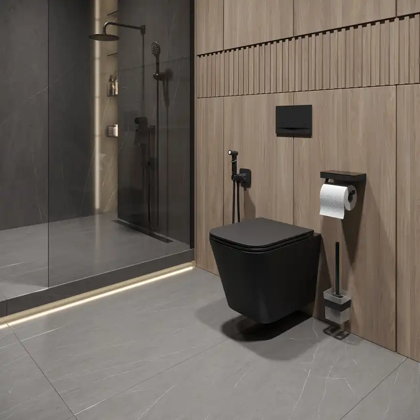 Подвесной унитаз Lemark FLOREX 9612002, безободковый с сиденьем микролифт, смыв вихревой Торнадо 3.0, чёрный матовый фото 15