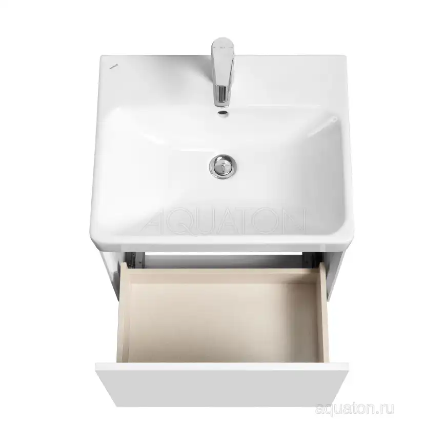Тумба под раковину Aquaton Асти 55 1A263101AX2B0 подвесная цвет, белый глянец  / белый матовый фото 5