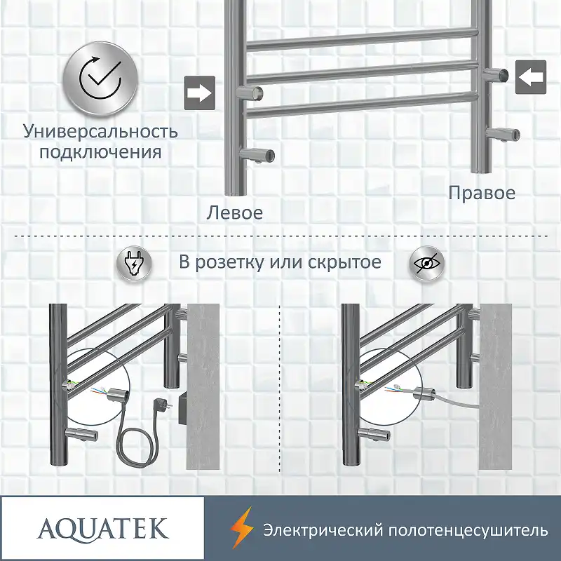 Полотенцесушитель электрический 50х90 Aquatek Альтаир П10 AQ EL KP1090CH, диммер справа, Хром фото 3