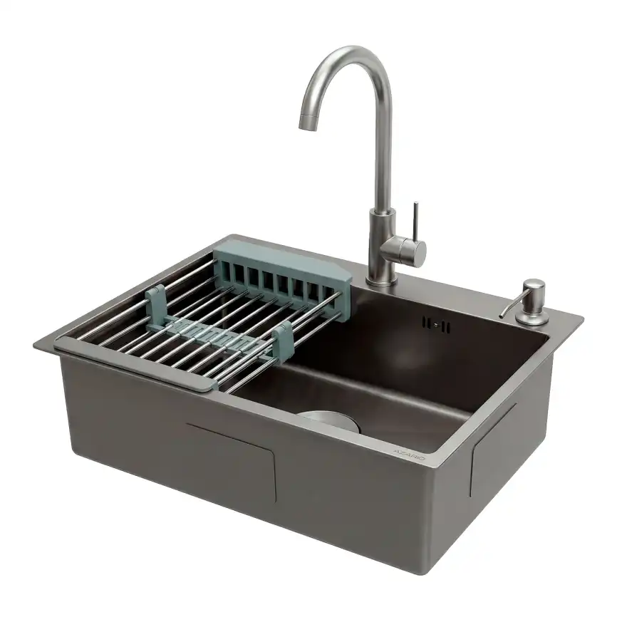 Кухонная мойка AZARIO NICOLE 500х500х220 нержавеющая сталь, серая соты: AZG5050H фото 3
