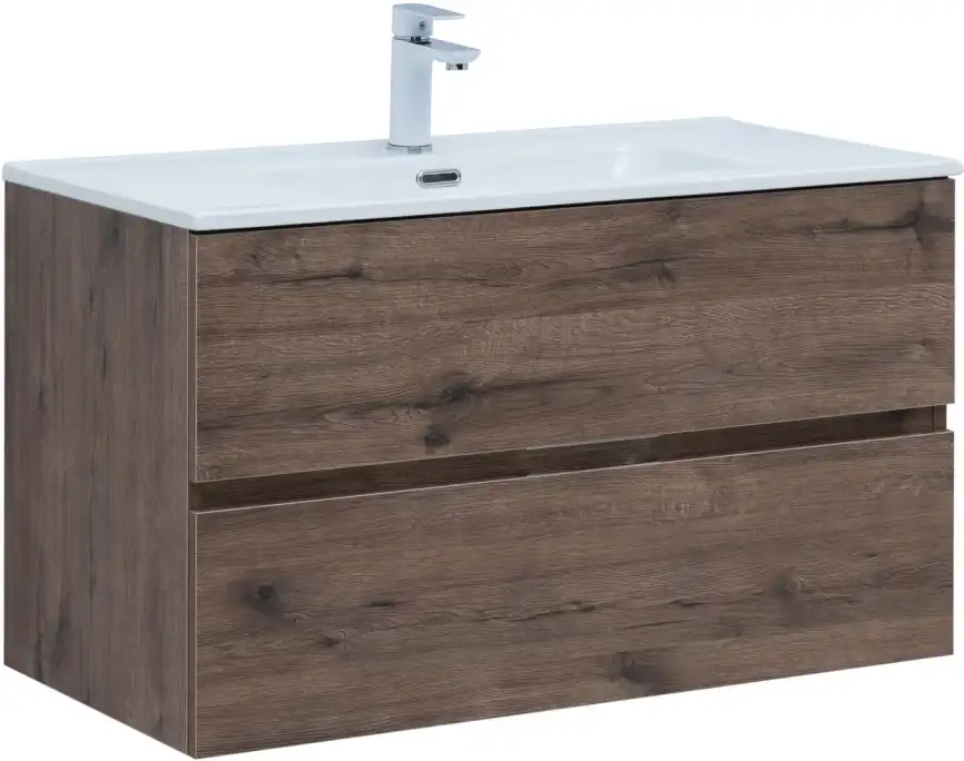 Тумба под раковину Aquanet Алвита New 90 2 ящика, дуб веллингтон табак 334187 фото 1