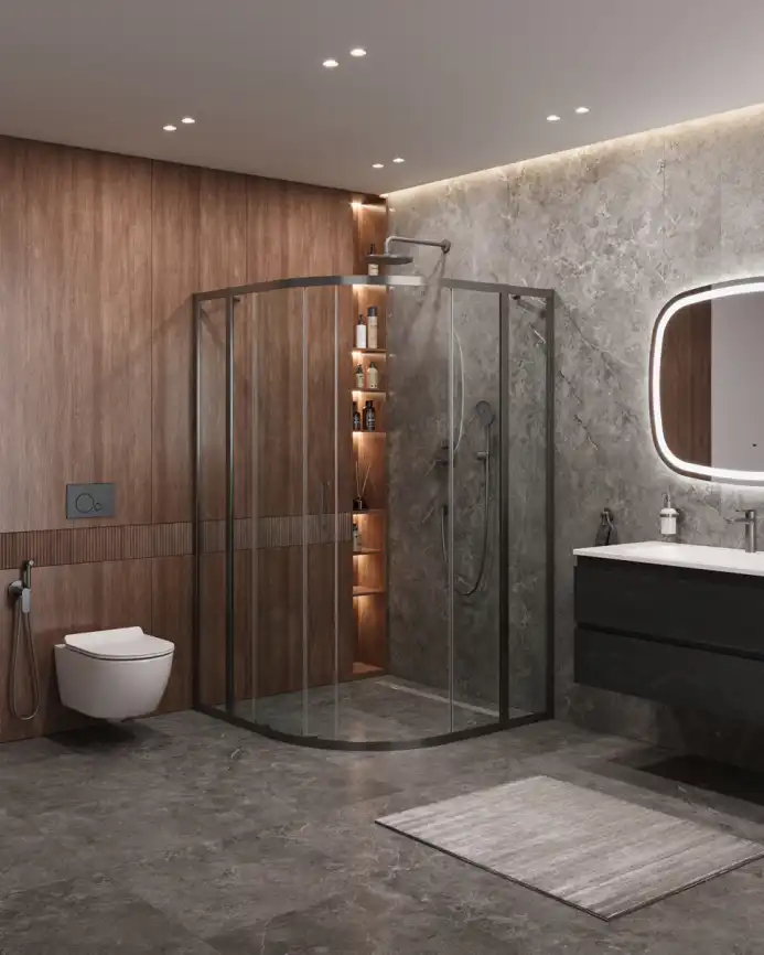 Душевой уголок CEZARES MOLVENO-R-11-90+30-C-GM-IV стекло Прозрачное, профиль Оружейная сталь фото 6