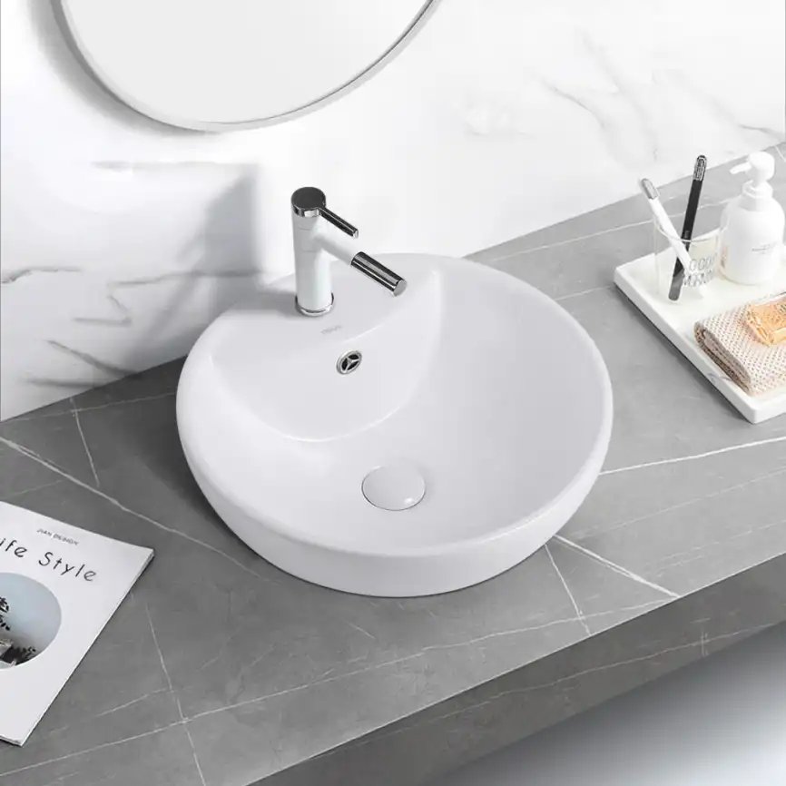 Раковина накладная ABBER BEQUEM 46х46х17,5 AC2101, круглая, белая фото 3