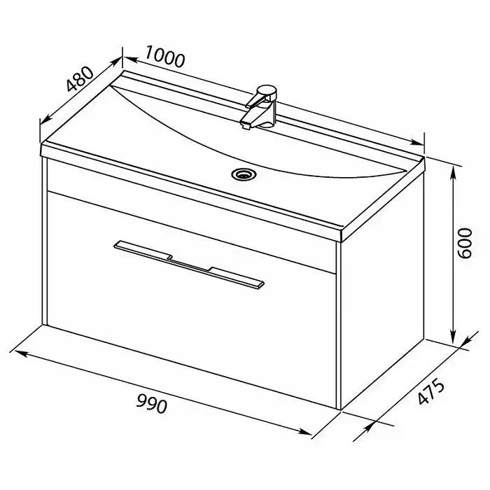 Раковина Aquanet Нота 100 284116 прямоугольная, Белая глянцевая фото 2