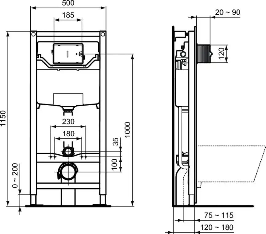Встраиваемая инсталляция для монтажа подвесных унитазов Ideal Standard PROSYS 120 M R020467 фото 8