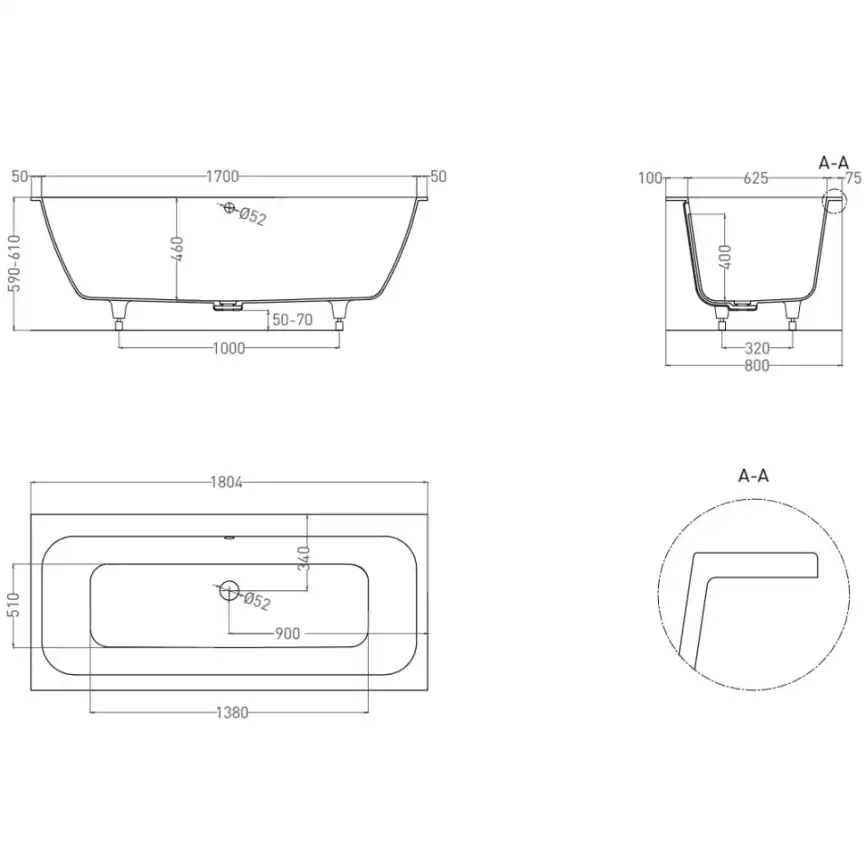 Ванна Salini ORLANDA 180х80 103222M из материала S-Stone, Белая матовая фото 8
