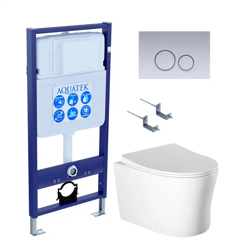 Унитаз с инсталляцией Aquatek Ника SET AQUATEK НИКА-019 4в1 с сиденьем Микролифт и клавишей смыва Хром матовый фото 1