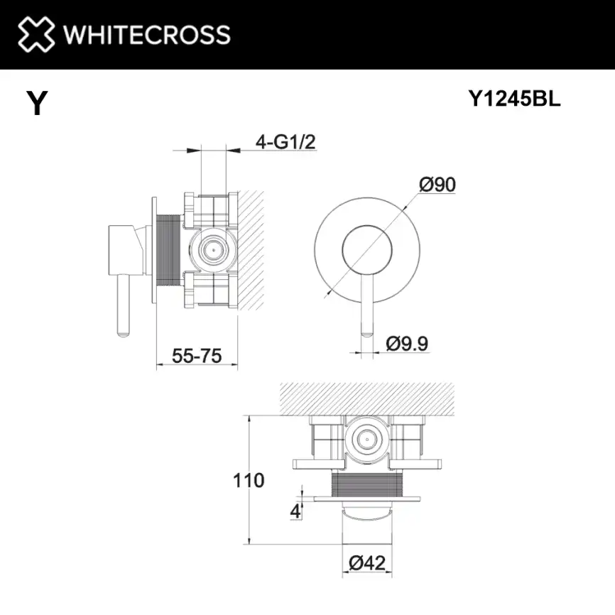 Смеситель для душа Whitecross Y black скрытого монтажа Черный матовый, Y1245BL фото 3