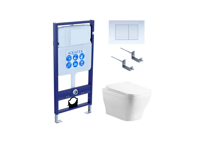 Унитаз с инсталляцией SET AQUATEK АМАДЕО cm-009 4в1 с сиденьем микролифт и Белой клавишей смыва фото 1