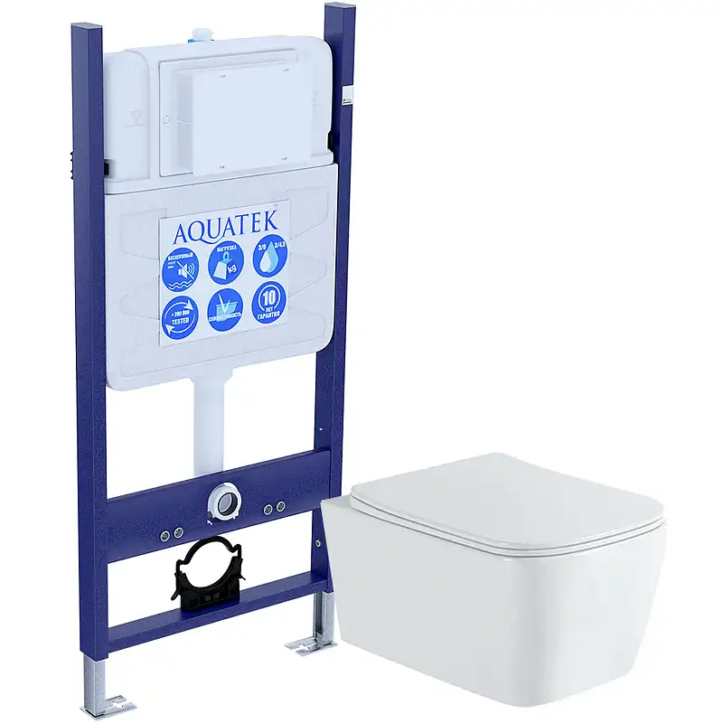 Комплект унитаза с инсталляцией Aquatek Либра New SET AQUATEK ЛИБРА N-14 cm с сиденьем Микролифт фото 1