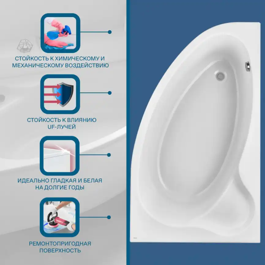 Акриловая ванна Santek Эдера 170х100 1WH501663 правая, Белая фото 7