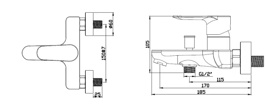 Смеситель для ванны Azario LEYA AZ-15920501, однорычажный, с коротким изливом, Хром фото 2