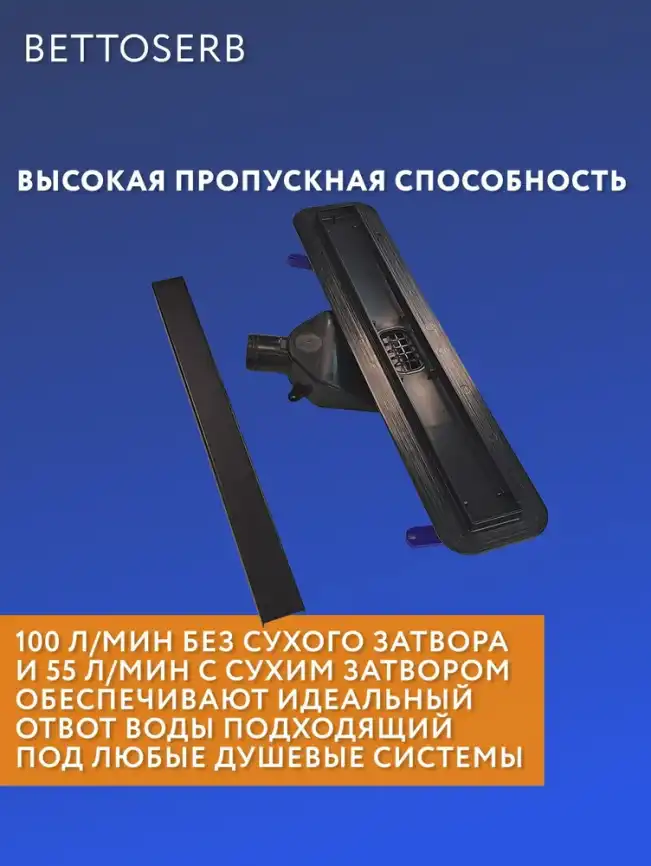 Душевой лоток BETTOSERB Compact Line 650 Matte Black 13702510BM, Черный матовый фото 3