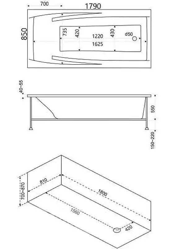 Акриловая ванна Bas Эвита 180x85 без гидромассажа фото 4