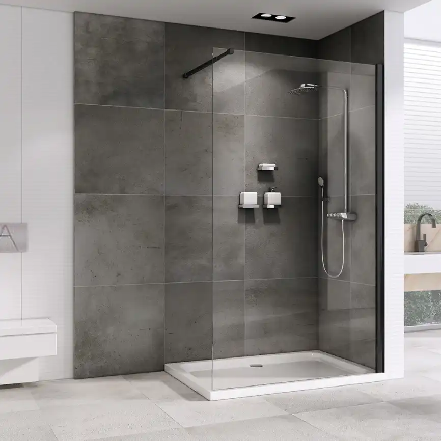 Душевая перегородка Abber Immer Offen 120 см, AG61120B8, профиль Черный, стекло Прозрачное фото 2