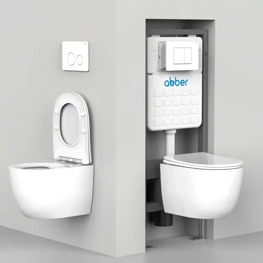 Комплект унитаза с инсталляцией ABBER Bequem AC1100T белый и кнопкой AC0120NG оружейная сталь фото 2