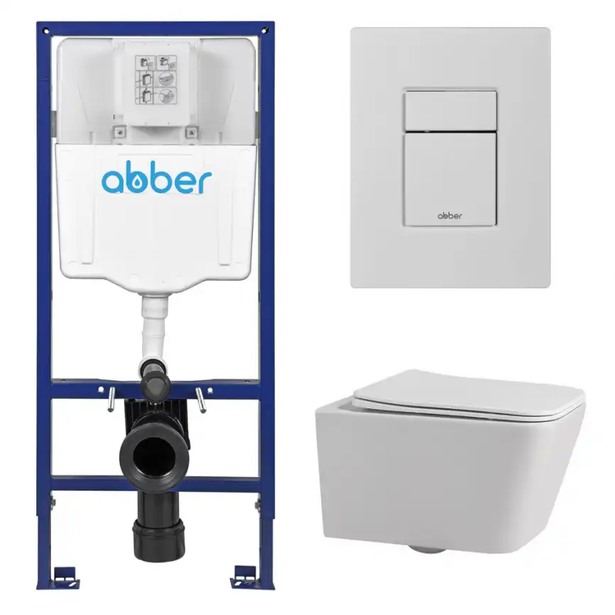 Комплект унитаза с инсталляцией ABBER Rechteck AC1201 белый и кнопкой AC0123MW белая матовая фото 1