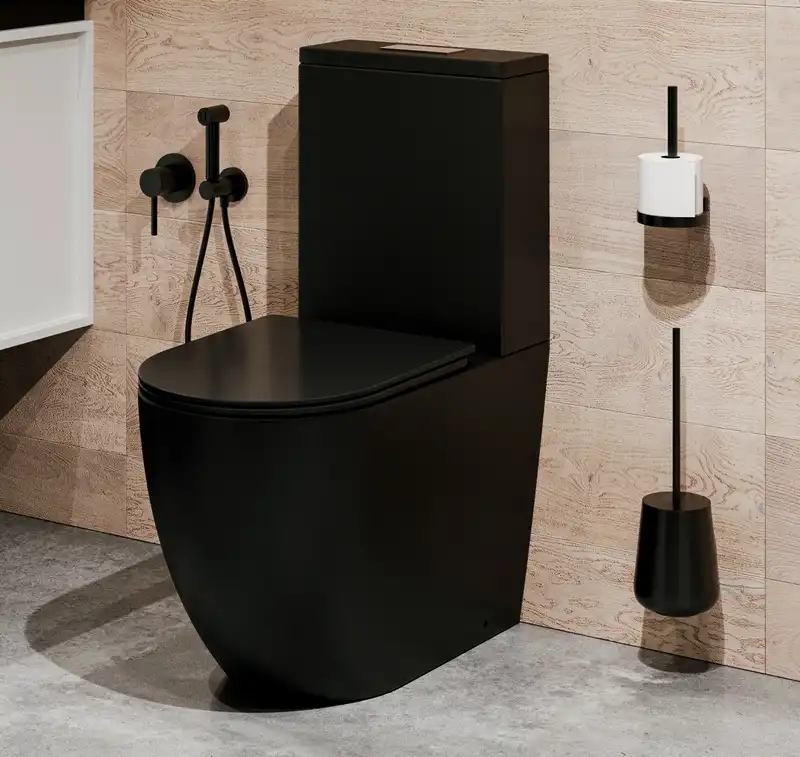 Напольный унитаз Grossman GR-4494BMSQ безободковый, смыв торнадо, Черный матовый фото 2