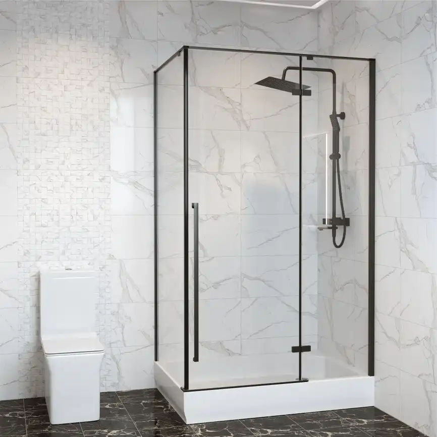 Душевой уголок Sole Vog 120х90 профиль Черный стекло прозрачное фото 1