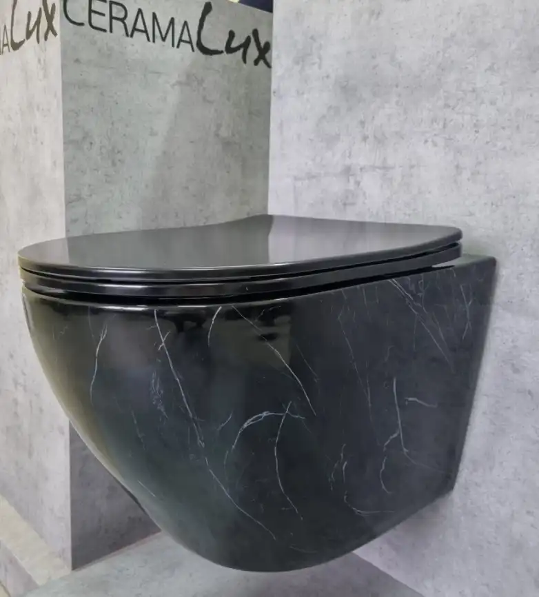 Унитаз подвесной Ceramalux 2212BM с сиденьем микролифт Черный мрамор фото 2