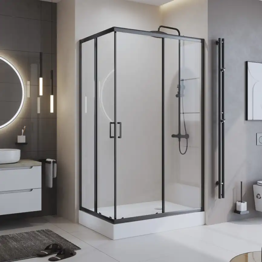 Душевой уголок BelBagno UNO-195-AH-2-100/80-C-NERO стекло прозрачное, профиль Черный матовый фото 1