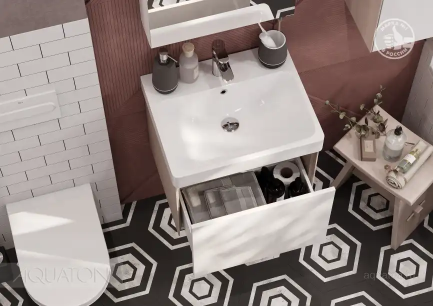 Тумба под раковину Aquaton Асти 55 1A263101AXD70 подвесная цвет, белый глянец / ясень шимо фото 8