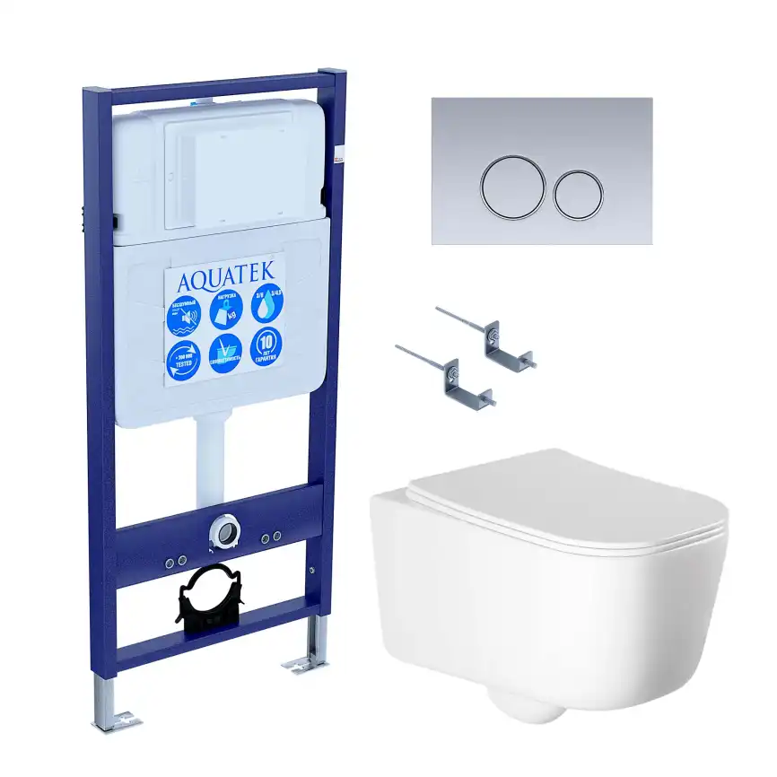 Унитаз с инсталляцией Aquatek Лугано SET AQUATEK ЛУГАНО-019 4в1 с сиденьем Микролифт и клавишей смыва Хром матовый фото 1