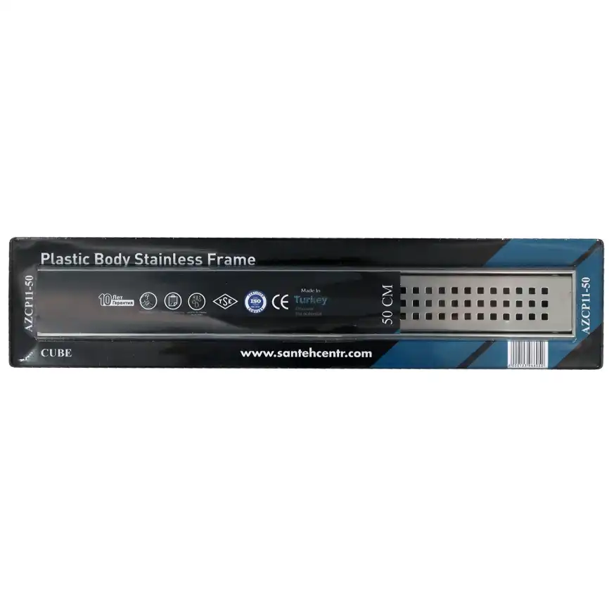 Душевой лоток Azario Cube 50 см AZCP11-50 Cube с перфорированной решеткой, Хром матовый фото 5