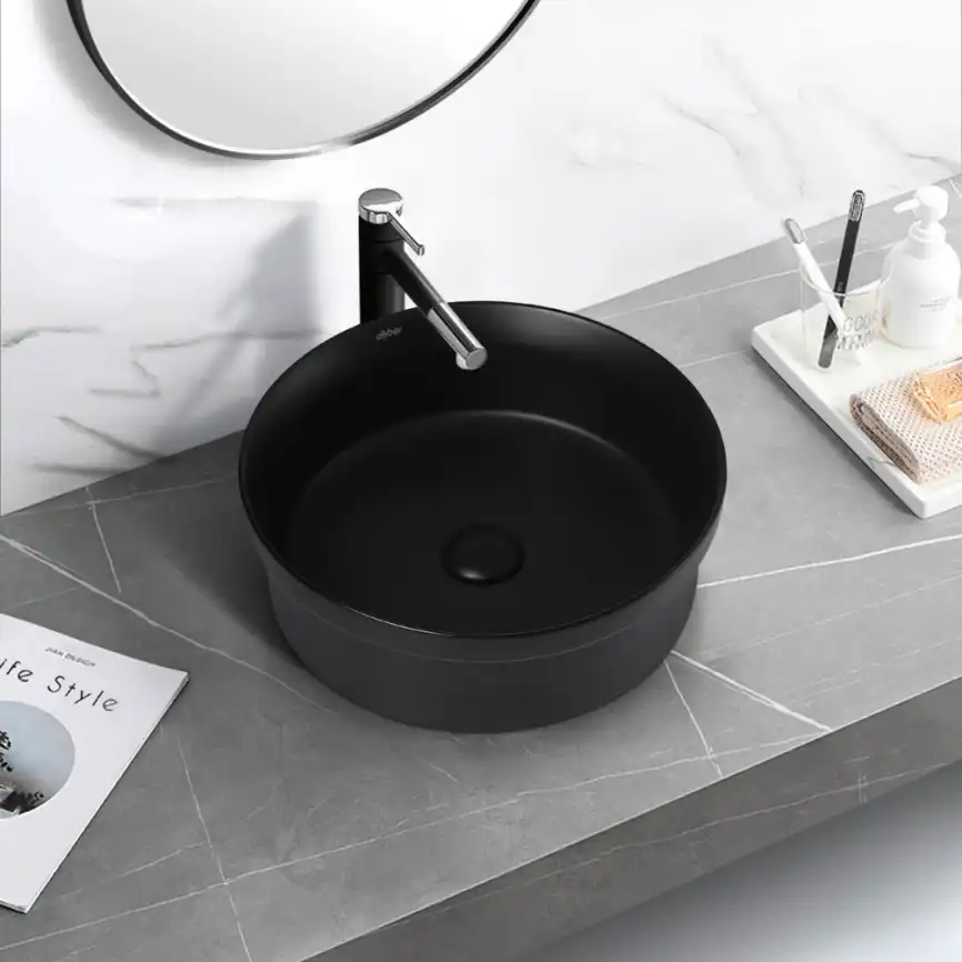 Раковина накладная ABBER BEQUEM 40х40х14 AC2103MB, круглая, черная матовая фото 3