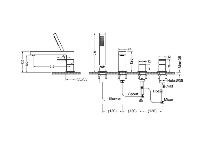 Смеситель на борт ванны Aquatek Либра AQ1648MB, однорычажный, с внутренней частью, Черный матовый фото 7