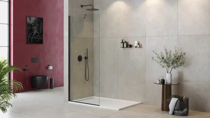 Душевая перегородка универсальная LIBERTA-L-1-TB-80-C-NERO стекло Прозрачное, профиль Черный фото 4