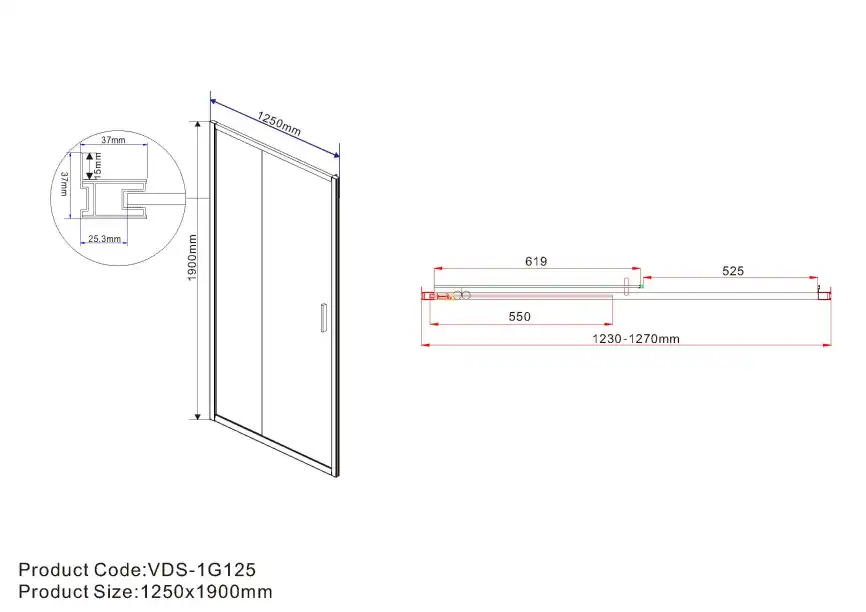 Душевая дверь Vincea Garda 125 VDS-1G125CH, раздвижная, профиль хром, стекло шиншилла фото 6