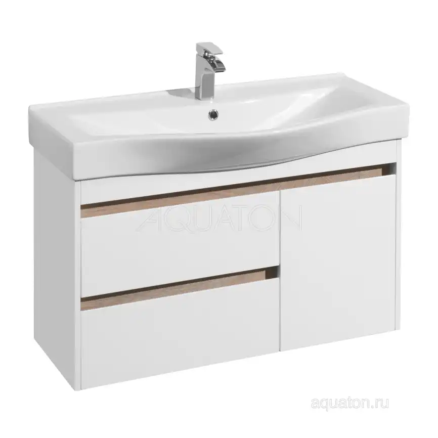 Тумба под раковину Aquaton Нортон 100 1A249001NT010 подвесная цвет, белый глянец / дуб эндгрейн фото 1