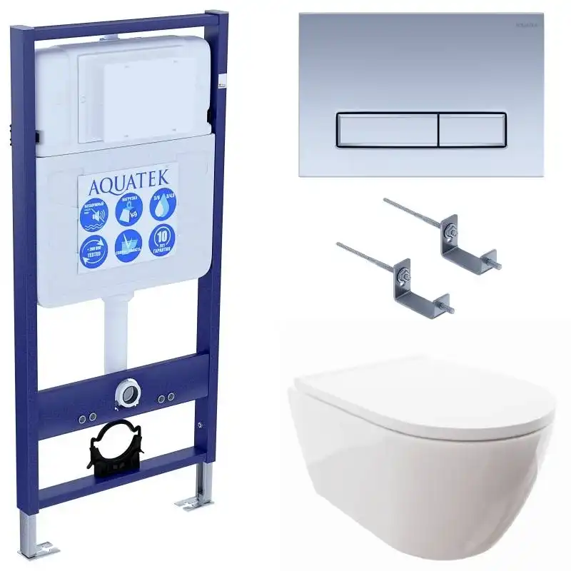 Унитаз с инсталляцией SET AQUATEK ПОЛАРИС-024 4в1 с сиденьем микролифт и клавишей смыва Хром фото 1