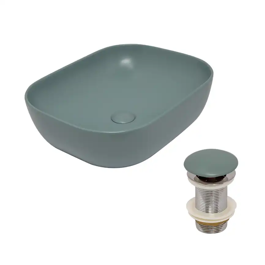 Раковина AVS Клара 51x40 зеленая матовая с донным клапаном фото 1