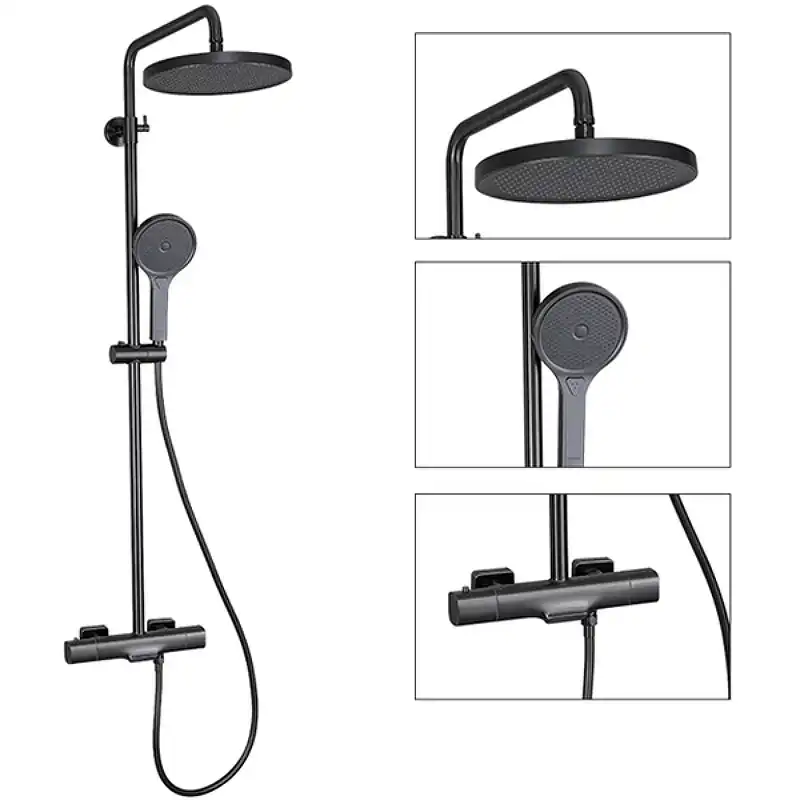 Душевая система Gappo G2495-79 с тропическим душем и термостатом, Оружейная сталь фото 11