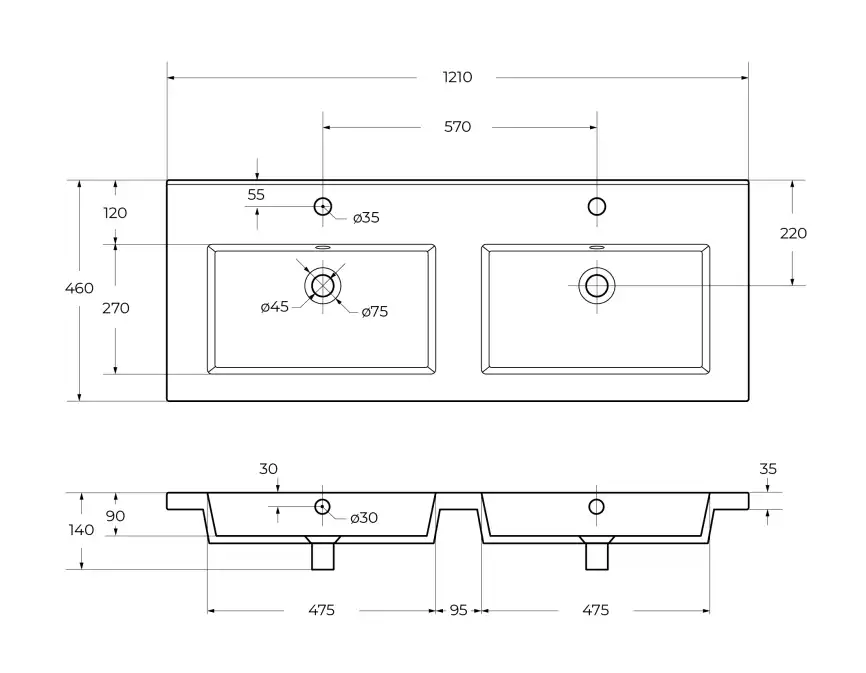 Керамическая раковина с двумя чашами CEZARES CZR-8070-120-2 фото 6