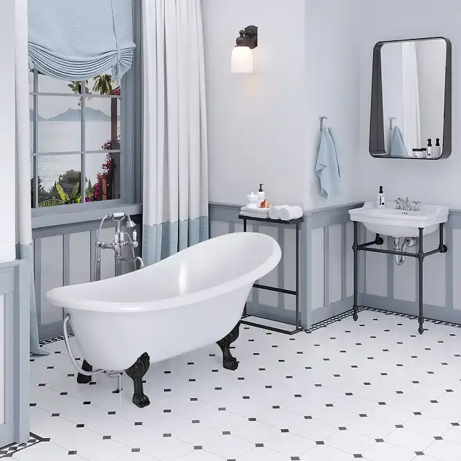 Ванна из литьевого мрамора Aqua de Marco EDELWEISS 170х78 с чёрными ножками Белая 1170WBlEDE фото 2