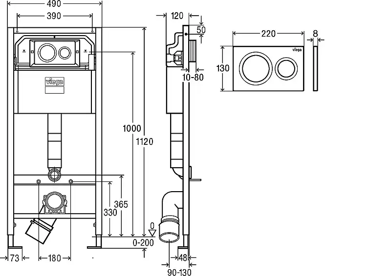 Инсталляция Viega Prevista Dry 792855 для подвесных унитазов с клавишей смыва Хром фото 5