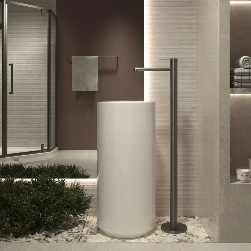 Смеситель для раковины Vincea напольный Rim VFBF-2R1GM, однорычажный, вороненая сталь фото 3