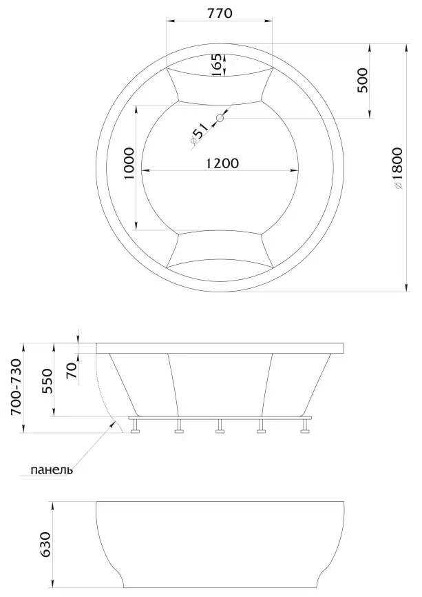 Акриловая ванна Aima Design OMEGA 180х180 круглая фото 3