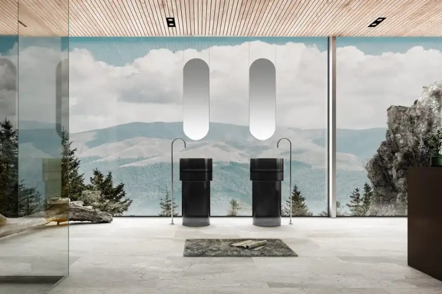 Раковина напольная ABBER KRISTALL 45х45х90 AT2701Onyx-H, круглая, черная фото 2