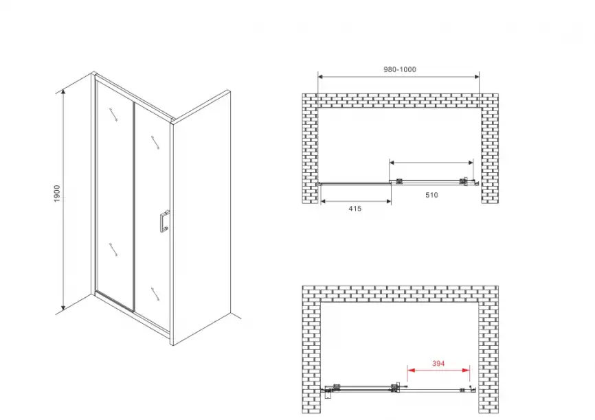 Душевая дверь Abber Schwarzer Diamant 100 см, AG30100B5, профиль Черный, стекло Прозрачное фото 4