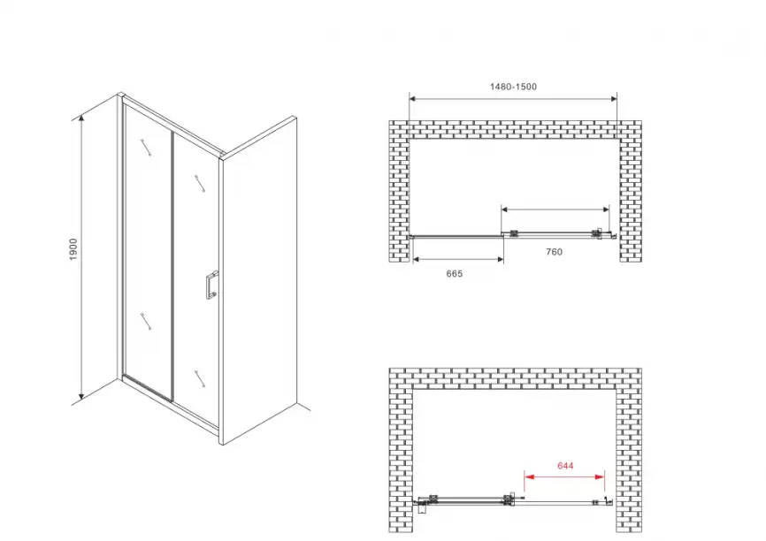Душевая дверь Abber Schwarzer Diamant 150 см, AG301505, профиль Хром, стекло Прозрачное фото 4