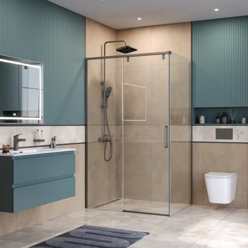 Душевой уголок BelBagno SOFT_CLOSE-1-AH-1-110/100-C-GM стекло прозрачное, профиль Оружейная сталь фото 7
