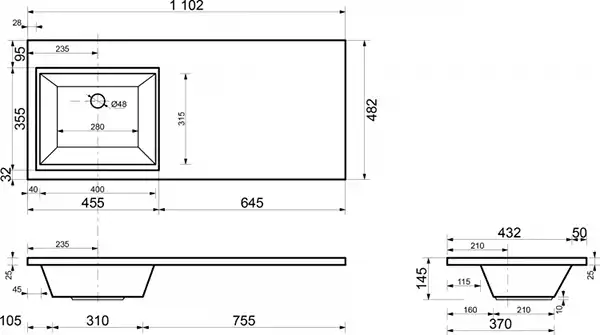 Раковина  Эстет Даллас 110х48 L ФР-00001741 левая над стиральной машиной, из литьевого мрамора, Белая фото 2