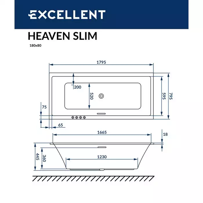 Акриловая ванна Excellent Heaven Slim 180х80 WAEX.HEV18WHS с тонким бортом, встраиваемая, Белая фото 7