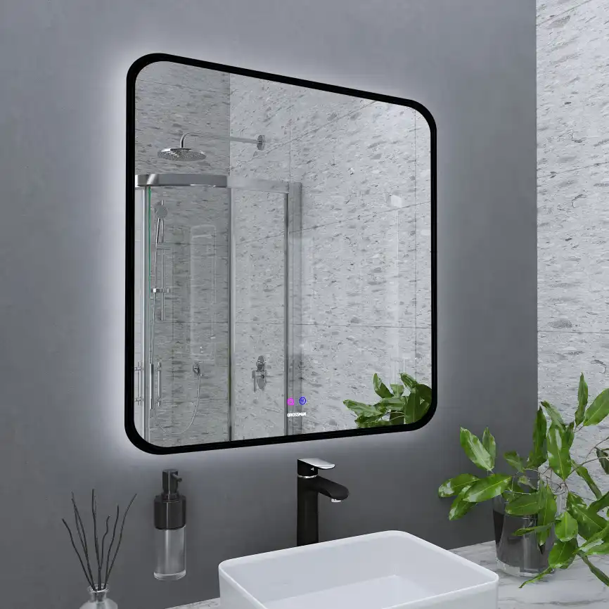 Зеркало Grossman ELEGANS-норма BLACK 80х80 1780802 с подстветкой, сенсорный выключатель, с подогревом, Черный матовый фото 3